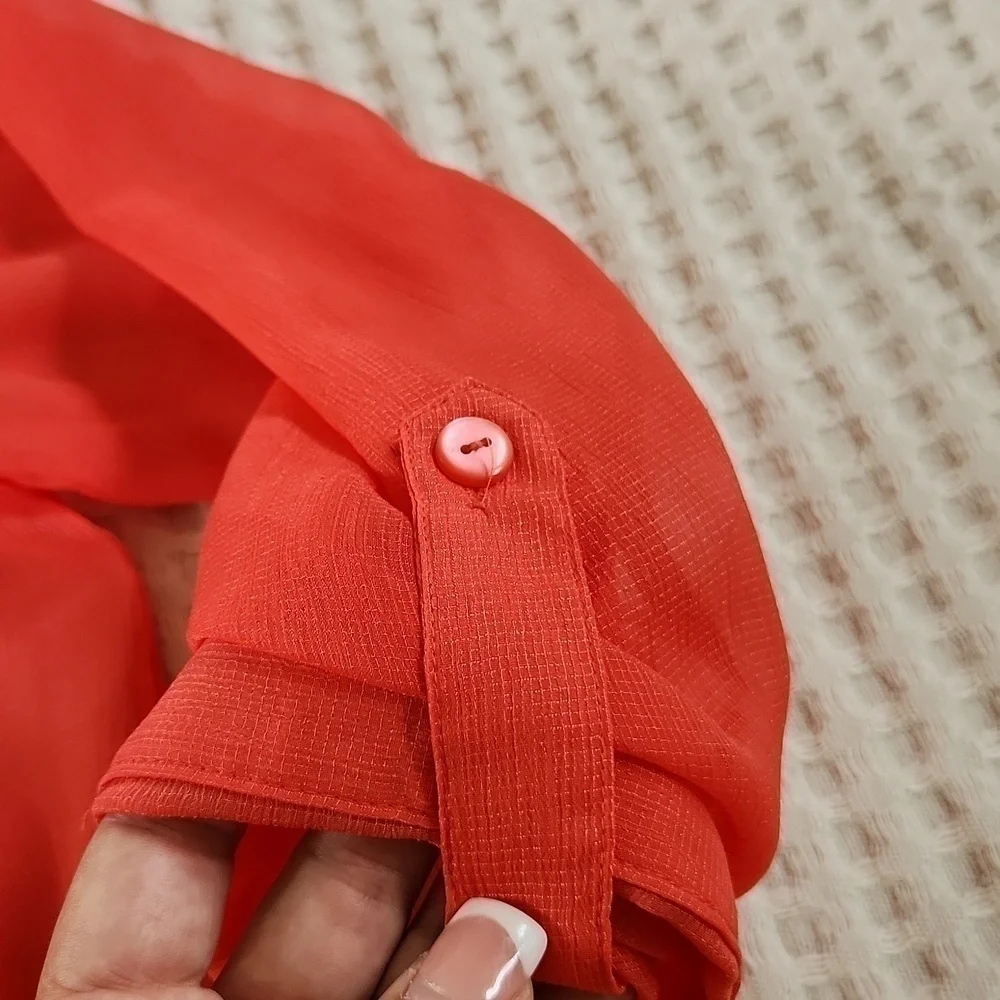 Chicos Sheer Shacket Traveling Coral orange size 2 Large 8/10 Lagenlook Fall - Picture 7 of 10